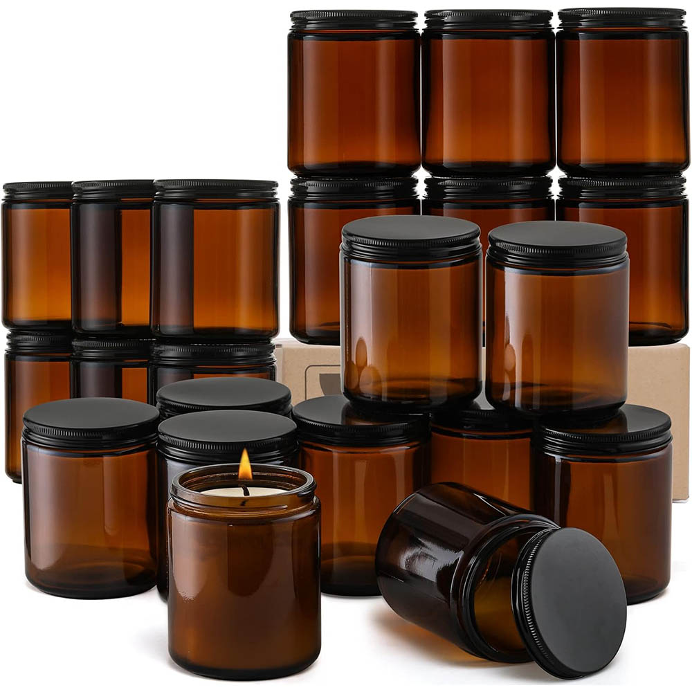 8oz Amber Glass Jars with Blac - Candle Zero ulasan dan harga