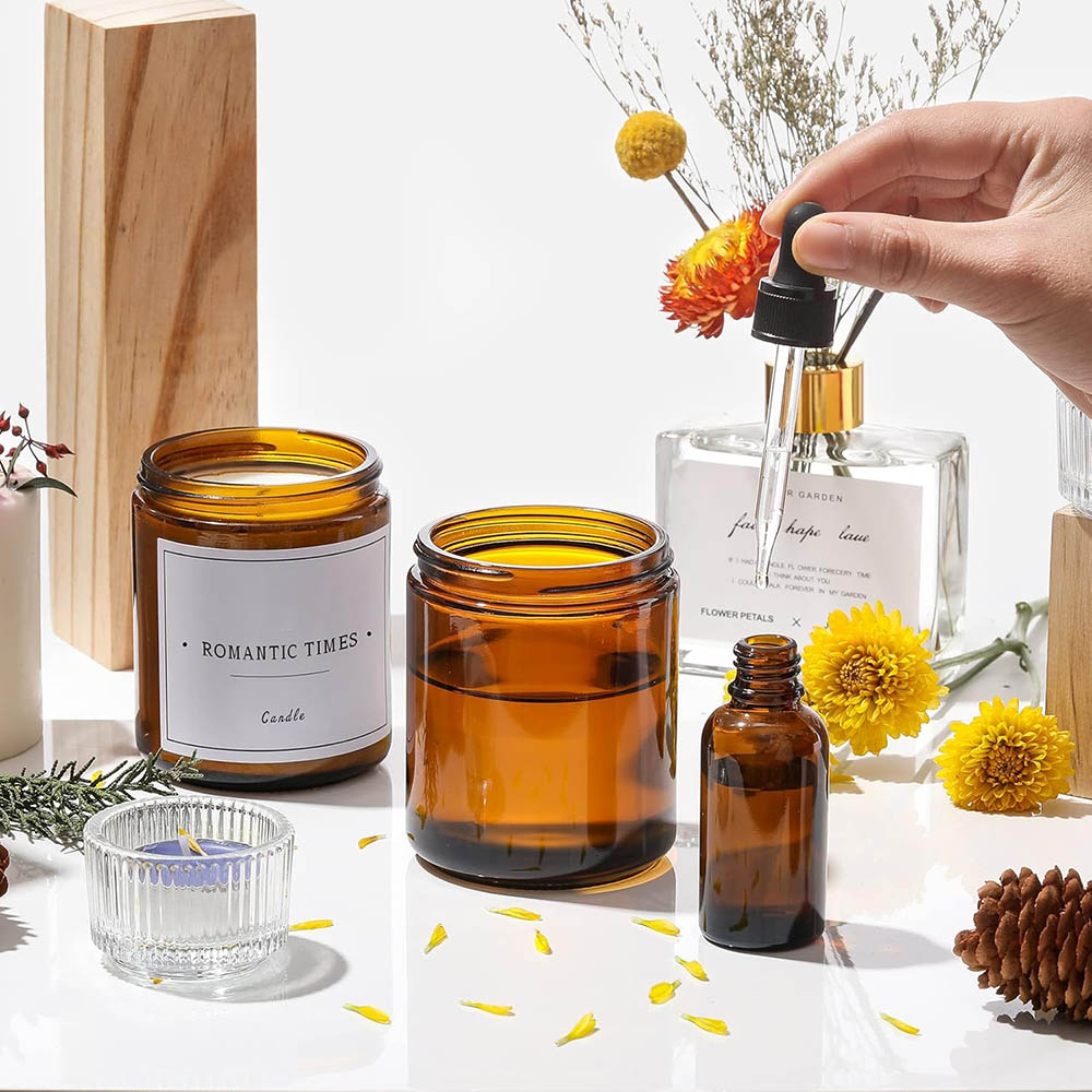 8oz Amber Glass Jars with Blac - Candle Zero ulasan dan harga