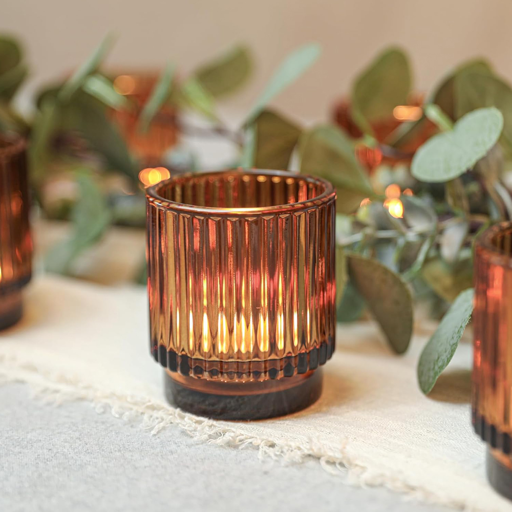 Vintage Ribbed Amber Glass Tea - Candle Zero ulasan dan harga